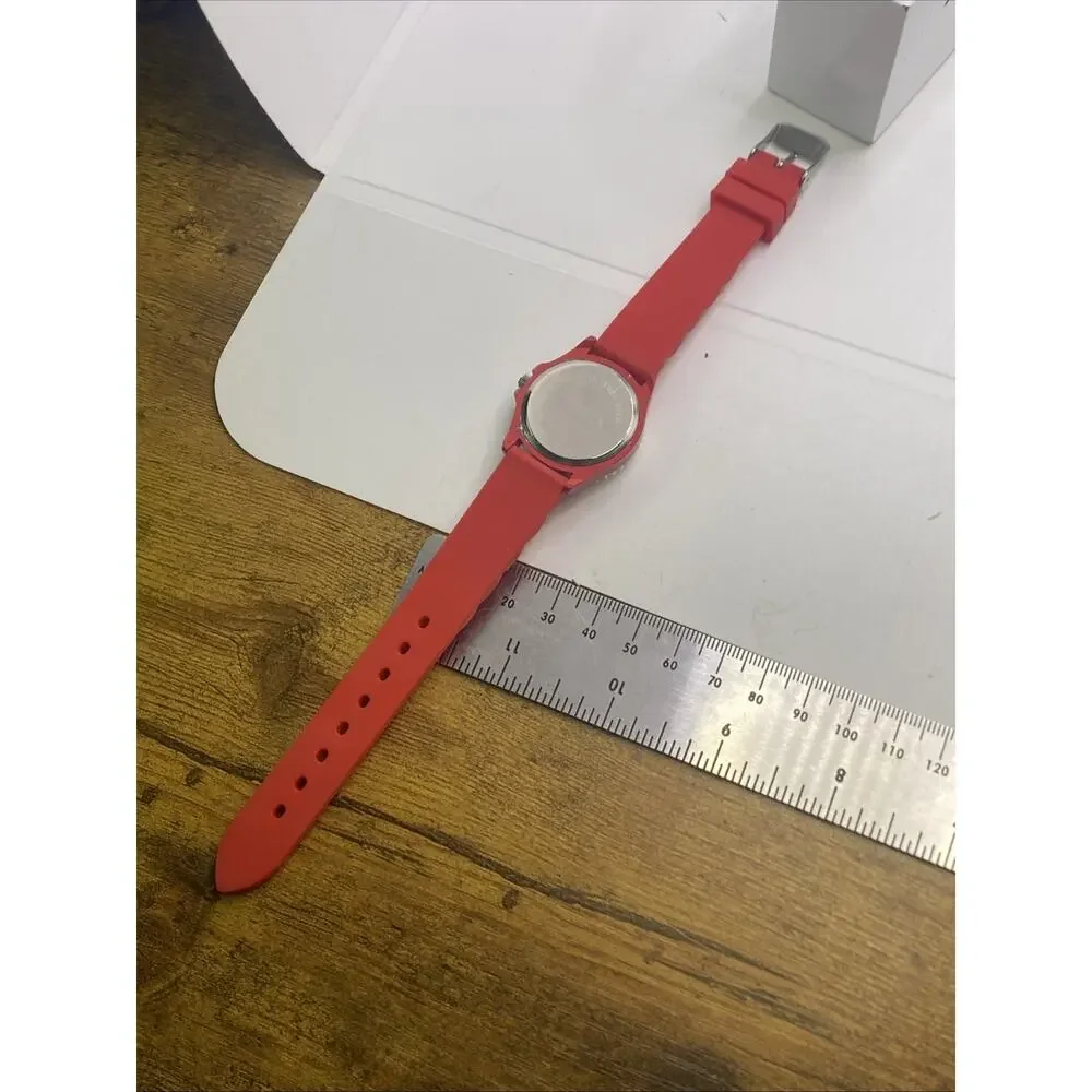 Geneva Red Rhinestone Watch Works New Battery Womens